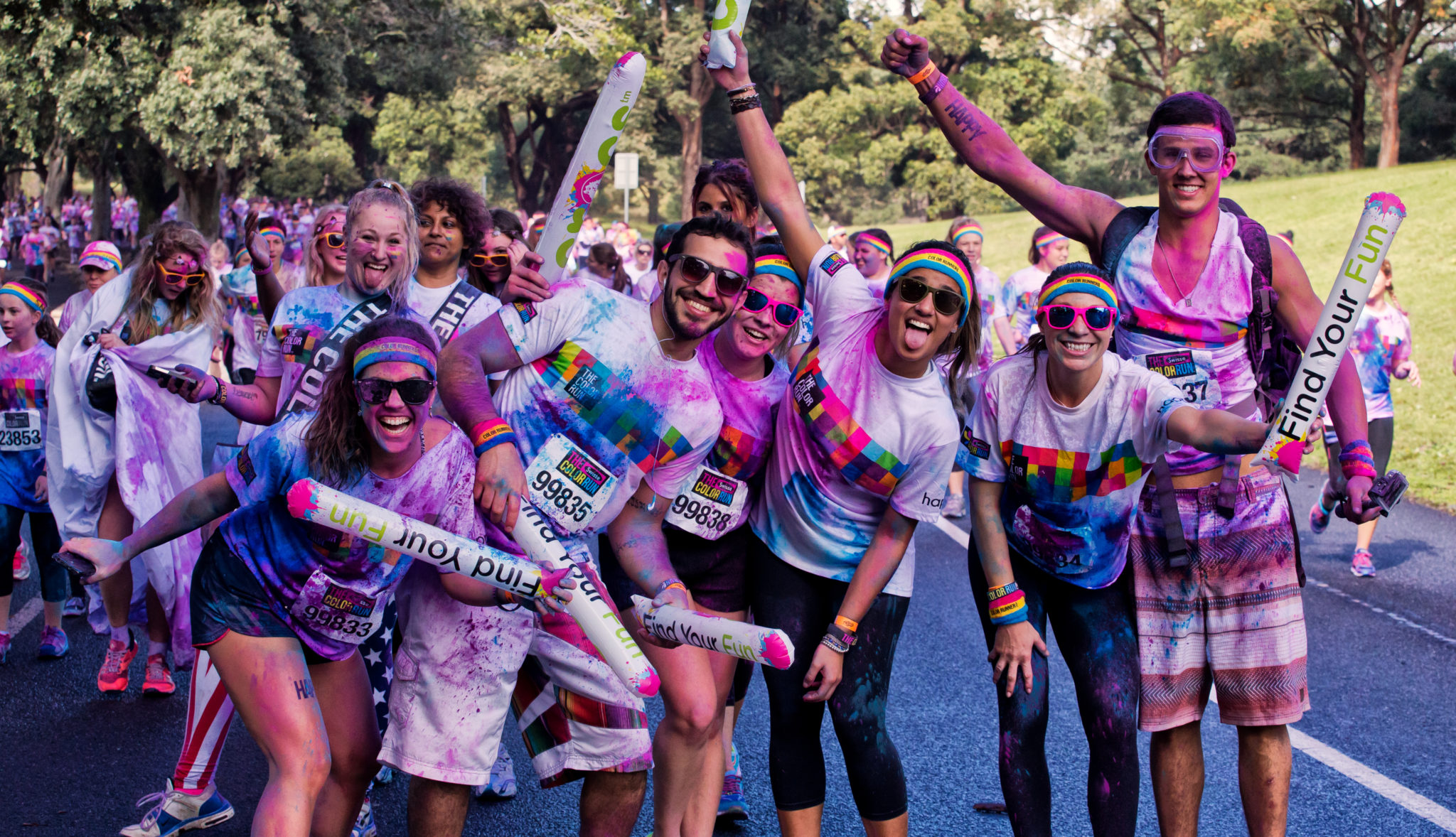 Sydney,Australia - August 24,2014: Competitors in the 'Color Run' fun run in Centennial Park. Runners are doused in coloured powder, bubbles and water as they run the 5K course.