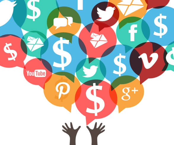 Social media logos mixed with dollar signs