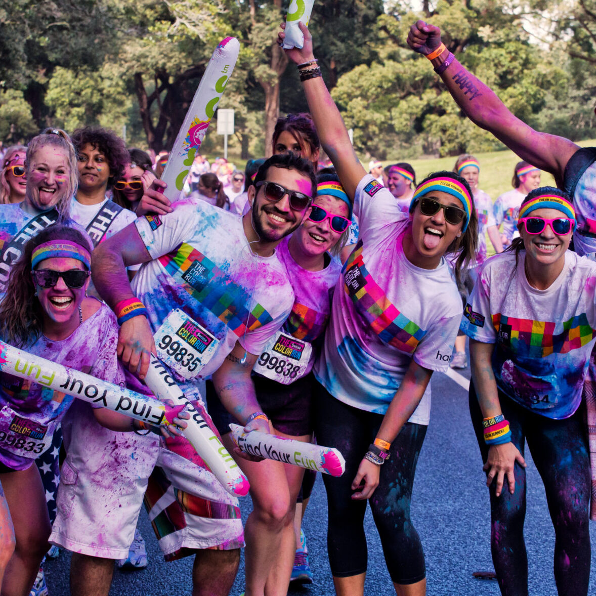 Sydney,Australia - August 24,2014: Competitors in the 'Color Run' fun run in Centennial Park. Runners are doused in coloured powder, bubbles and water as they run the 5K course.